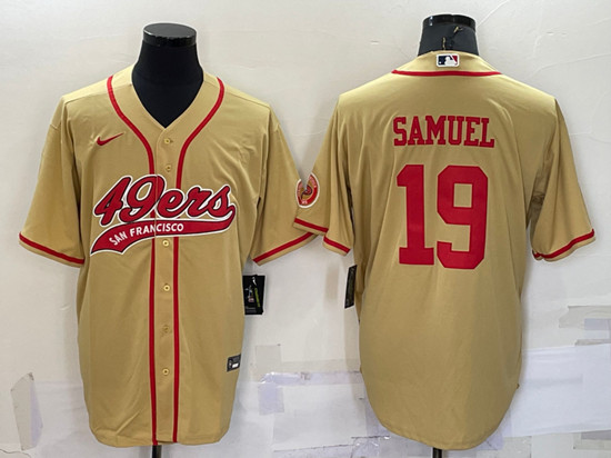 Men's San Francisco 49ers #19 Deebo Samuel Gold With Patch Cool Base Stitched Baseball Jersey
